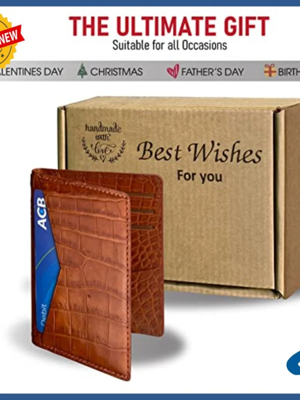 Men's RFID Blocking Alligator Leather Bifold Wallet Slim Card Holder Gift